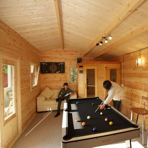 5x4m Augusta 44mm Log Cabin Pool Room Ideas, Hot Tub Bar, Bar Lounge Room, Garden Room Interiors, Chill Out Room, Shed Tiny Home, Backyard Cabin, Garage Game Rooms, Modern Log Cabin