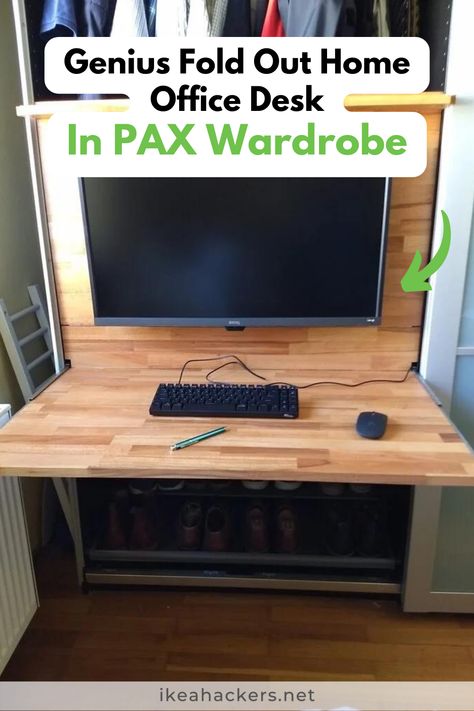 Pax Overbed Storage, Diy Cabinet Desk, Ikea Folding Table, Hideaway Computer Desk, Overbed Storage, Murphy Desk, Hidden Desk, Easy Diy Home Projects, Desk Hacks