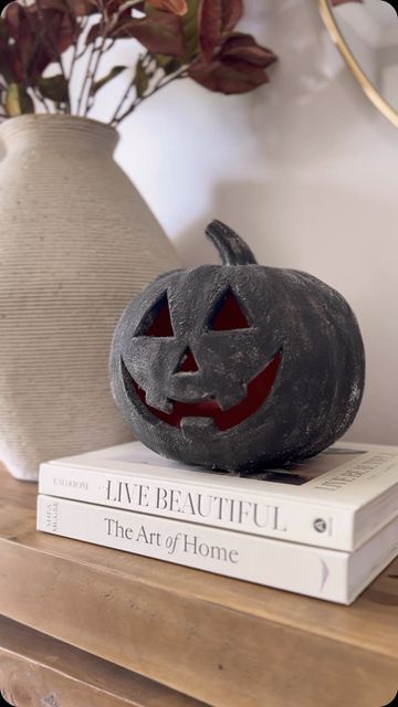 Chelsea Zutavern on Instagram: "I just love the terracotta Jack O’ Lanterns from Pottery Barn. I decided DIY one for a fraction of the cost. What do you think? I had the Jack O’ Lantern and supplies already. So, girl math = it was free!! All I used was black acrylic paint, baking soda, and a little gold metallic paint. I’m excited about how he turned out!🎃 Easy DIY to get a designer look!
.
.
#potterybarn #diy #falldiy #diydecor #diyjackolantern #falldecor #craft #crafty #jackolantern #easydiy #letscraft #halloween #halloweendecor #halloweendecorations" Paint Baking Soda, Girl Math, Jack O Lanterns, Black Acrylic Paint, Black Acrylic, Fall Diy, Jack O, Metallic Paint, Jack O Lantern