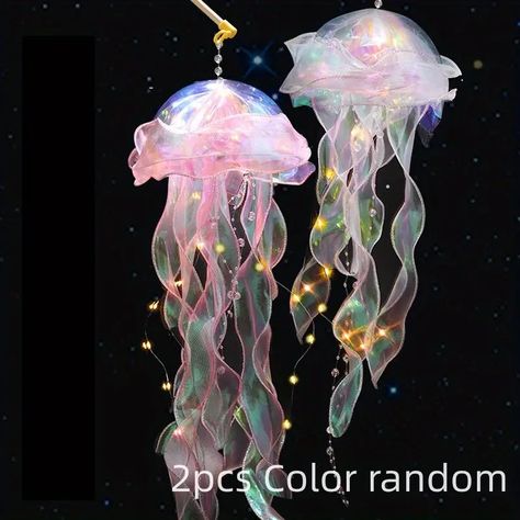 Glow in dark Jellyfish Lanterns Diy Outdoor Decorative - Temu Jellyfish Kids, Jellyfish Lantern, Jellyfish Light, Colorful Jellyfish, Jellyfish Lamp, Colorful Lamps, Portable Lantern, Underwater Theme, Flower Bedroom