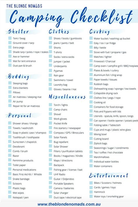 Camping Trip Essentials, Camping Checklist Printable, Camping Trip List, Camping Lists, Camping Checklist Family, Trip List, Camping Essentials List, Camping Necessities, Rv Camping Checklist