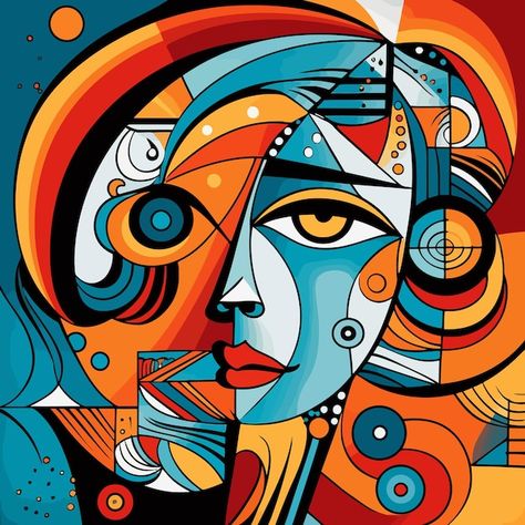 Women face in the style of picasso cubis... | Premium Vector #Freepik #vector #color #background #black #painting Picasso Like Paintings, Picasso Style Art, Picasso Paintings Abstract Art, Cubism Art Picasso, Picasso Inspired Art, Abstract Face, Picasso Artwork, Picasso Cubism, Self Portrait Art