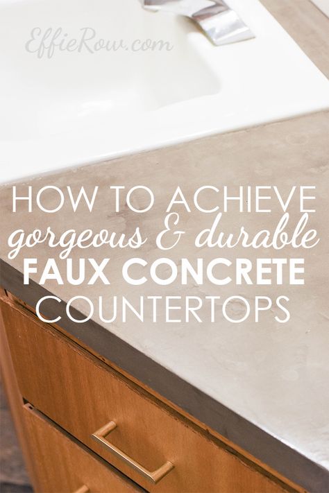 Budget Bathroom: Faux Concrete Countertop - Effie Row Faux Concrete Countertops, Ardex Feather Finish, Feather Finish Concrete Countertops, Countertop Overlay, Cement Countertops, Cement Counter, Countertop Makeover, Concrete Countertops Kitchen Diy, Concrete Vanity