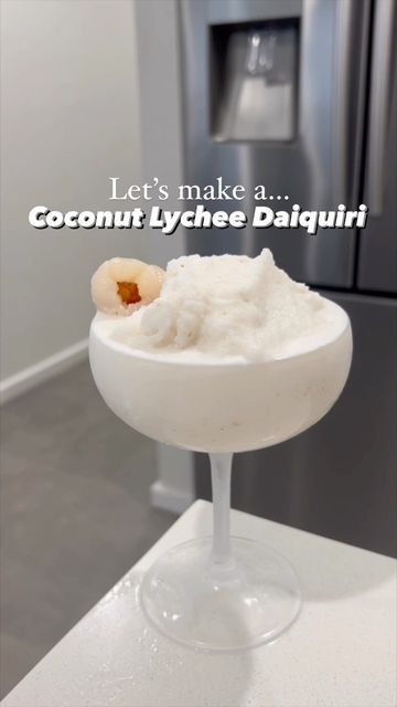 diycocktailguy on Instagram: "Lets make a Coconut & Lychee daiquiri absolutely delicious 😍 also only a couple of ingredients, very easy Recipe/ingredients: In your blender add: 45mls or 1.5oz White Rum 60mls or 2oz Coconut Milk 30mls or 1oz Lime Juice 4 lychees with 30mls or 1oz Lychee syrup (I got the syrup from the can) Blend all together with plenty of ice and serve in your desired glass. Garnish with some lychee & coconut. Enjoy 😊 #cocktail #cocktailbar #cocktailporn #cocktailtime #cock Lychee Syrup Recipe, Lychee Coconut Cocktail, White Jello, Lychee Syrup, Lychee Cocktail, Coconut Cream Recipes, Daiquiri Recipe, Lychee Martini, Glass Garnish