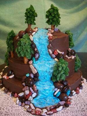 . Waterfall Cake, Nature Cake, Mountain Cake, Rodjendanske Torte, Camping Cakes, Bike Cakes, Chocolate Covered Raisins, Kids Cakes, Chocolate Icing