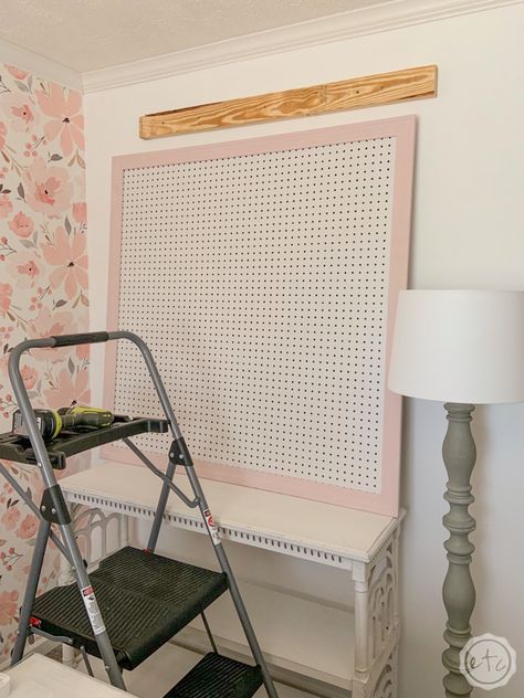 How to Build a Framed Pegboard - Happily Ever After, Etc. Hang Pegboard, Office Pegboard, Framed Pegboard, Large Pegboard, Laundry Room Cabinet, Peg Boards, Studio Storage, Cricut Supplies, Room Cabinet