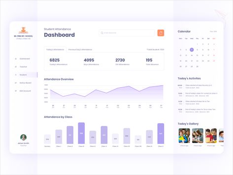 Student Attendance Dashboard by Ruhul Amin Responsive Web Design Layout, Attendance App, Student Dashboard, App Design Layout, Ui Design Dashboard, Student Attendance, Android App Design, Data Visualization Design, Ui Design Website