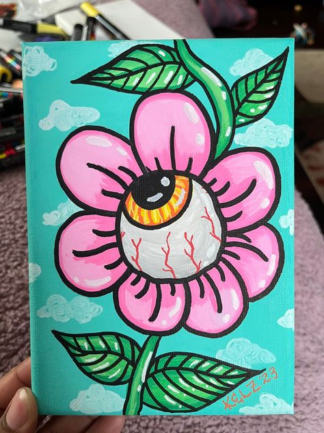 Random Paintings Ideas, Cool Flower Paintings, Cute Painting Backgrounds, Eerie Painting Ideas, Trippy Eyeball Painting, Hollowed Painting Ideas, Cool Easy Paintings On Canvas Fun, High Painting Ideas Simple, Animated Painting Ideas