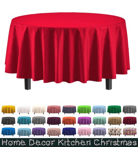 12-Pack Premium Plastic Tablecloth 84in. Round Table Cover - Red Bday Party Decor, White Plastic Table, Plastic Table Cover, Paper Table, Kitchen Christmas, Plastic Table Covers, Round Table Covers, Plastic Table, Linen Store