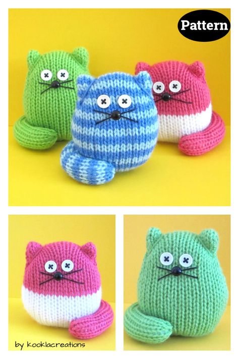 Fat Cat Knitting Patterns Easy Knitting Animals, Easy Knitted Animals, Easy Knit Toys, Easy Knitted Toys Free Patterns, Free Cat Knitting Patterns, Knitting Machine Toy Patterns, Circular Knitting Machine Animals, Knitting Small Things, Knitted Dolls Free Patterns Easy