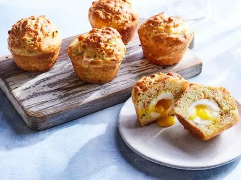 Egg-Stuffed Bacon and Cheese Muffins Bacon And Cheese Muffins, Jumbo Muffins, Bacon And Cheese, Corn Muffins, Cheese Muffins, Soft Boiled Eggs, Best Breakfast Recipes, Bacon Egg, Bacon Cheese