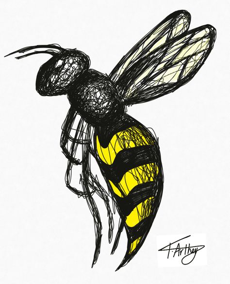 Wasps Drawing, Wasp Drawing Easy, Cute Wasp Drawing, Wasp Sketch, Bumble Bee Wings Drawing, Pro Drawings, Wasp Drawing, Bumble Bee Sketch Simple, Wasp Illustration