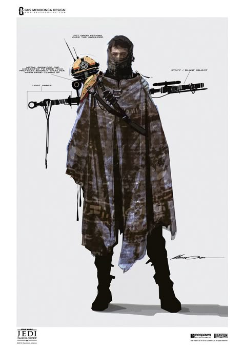 STAR WARS JEDI FALLEN ORDER — GUS MENDONCA DESIGN Jedi Bounty Hunter, Star Wars Bounty Hunter Outfit, Star Wars Character Concept Art, Star Wars Bounty Hunter Concept Art, Fallen Order Concept Art, Character Design Star Wars, Clone Jedi, Star Wars Outfit Ideas, Star Wars Character Art