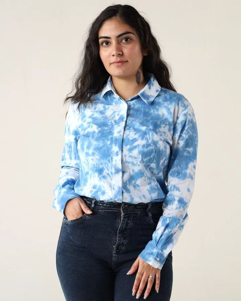 Dive into the wave of sustainable fashion with our Upcycled Blue and White Tie-Dye Shirt. A fusion of style and eco-consciousness, this shirt boasts a mesmerizing tie-dye pattern that seamlessly blends shades of blue and white. The full sleeves add a touch of sophistication, while the hidden button placket provides a clean and modern aesthetic. Each piece is a unique expression of upcycled artistry, making a bold statement for both fashion and sustainability. Embrace the charm of conscious dr... Tie Dye Shirt, Dye Shirt, Tie Dye Patterns, The Wave, White Tie, Full Sleeves, Modern Aesthetic, Button Placket, Full Sleeve