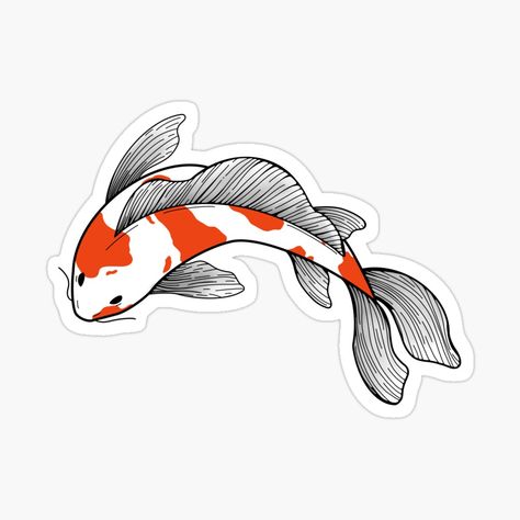 Grafika przedstawia rybę koi w kolorach biało - pomarańczowych,  można ją zakupić na wielu różnych produktach przez platformę Redbubble. Koi Fish Sticker, Biology Stickers, Stickers Bonitos, Fish Stickers, Anime Mha, Guitar Stickers, Autumn Stickers, Art N Craft, Good Notes