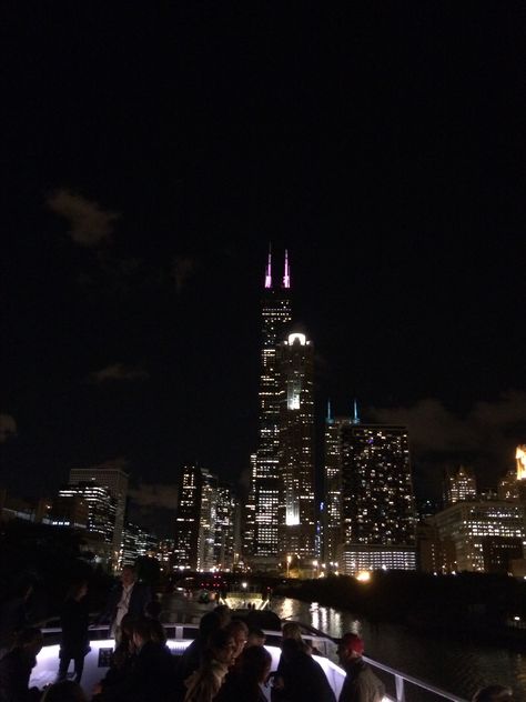 View from the boat: Chicago River cruise Chicago At Night, Chicago Tours, Chicago River, River Cruise, River Cruises, Boat Tours, The Boat, Willis Tower, At Night