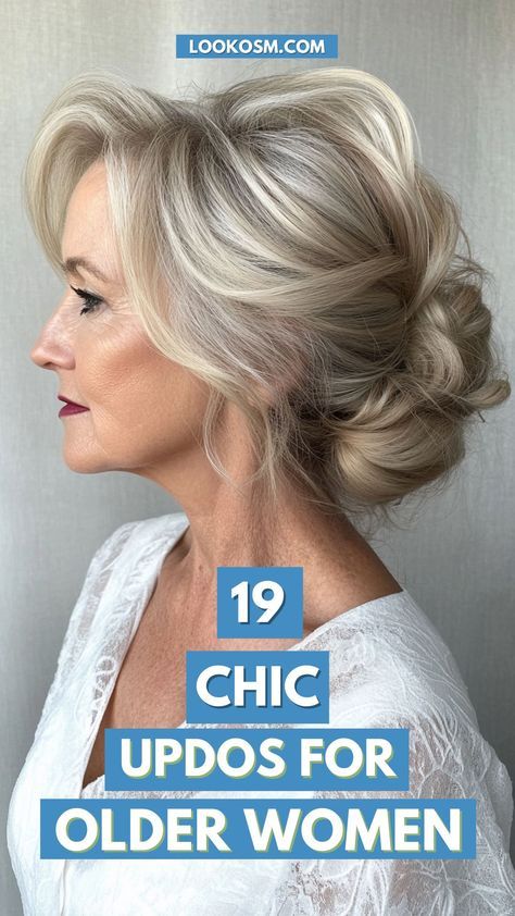 Updos For Wedding Guest, Easy Wedding Guest Hairstyles Updo, Wedding Guest Hairstyles Easy, Beautiful Updos, 60 Year Old Hairstyles, Long Hair Older Women, Medium Length Updo, Loose Updo, Elegant Updos