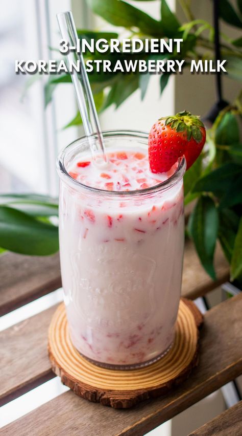 Indulge in a refreshing twist on a classic favorite with this easy homemade Korean strawberry milk. Made with just three simple ingredients, this delightful drink combines fresh strawberries, creamy milk, and a touch of sweetness to create a vibrant and delicious treat. Perfect for a quick breakfast, a midday pick-me-up, or a sweet dessert, this recipe is sure to become a staple in your kitchen. Enjoy the natural flavors and beautiful pink hue of this delightful beverage, and bring a taste of Korea to your home with minimal effort. Korean Strawberry Milk, Healthy Food Shopping List, Korean Strawberry, Best Healthy Smoothie Recipe, Food Shopping List, Smoothie King, Snacks Dishes, Easy No Bake, Easy Summer Desserts