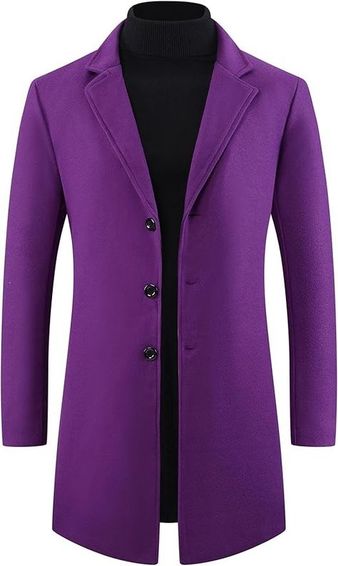 Lars Amadeus Purple Winter Trench Coat for Men's Single Breasted Notch Lapel with Pockets Formal Overcoat Medium at Amazon Men’s Clothing store Chocolate Costume, Purple Trench Coat, Winter Trench, Mens Lightweight Jacket, Purple Coat, Long Overcoat, Winter Trench Coat, Trench Coat Men, Packable Jacket