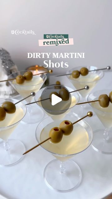 Cocktails (21+ to follow) on Instagram: "Get the party started with these Dirty Martini Shots 🍸 They’re everything you love about the classic cocktail, in miniature form.
#dirtymartinishots #dirtymartini #shots #martini #olives #vodka #partyideas" Martini Bar Party Ideas, Martini Bar Party, Martini Party, Martini Olives, Birthday Menu, Martini Bar, Vodka Martini, Dirty Martini, Party Bars