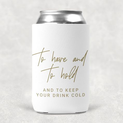 Destination Wedding Koozies, Golden Typography, Minimalist Boho Wedding, Rustic Engagement Party, Champagne Wedding Favors, Boho Wedding Favours, Summer Minimal, Custom Koozies Wedding, Summer Favors