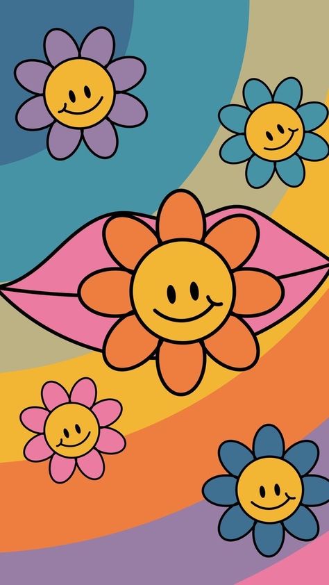 flower power lockscreen pack Branding Mood Board Inspiration, Lip Wallpaper, Smile Wallpaper, Pop Art Wallpaper, Hippie Wallpaper, Preppy Wallpaper, Image Fun, Wood Wallpaper, Smiley Faces