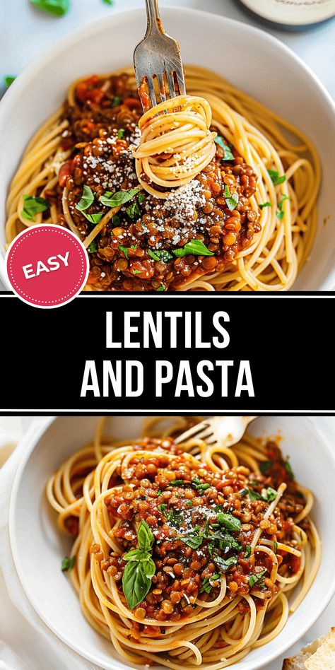 Lentils and Pasta is a comforting recipe that only takes 20 minutes to make. This dinner is healthy, delicious, and perfect for all ages. Spaghetti With Lentils, Lentil Tomato Sauce, Pasta With Lentils Recipe, Dinner Recipes With Lentils, Meatless Italian Recipes, Black Lentils Recipe, Lentil Spaghetti Sauce, Black Lentil Recipes, Lentil Pasta Sauce