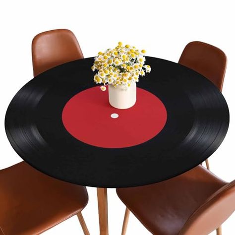 Black Table Decor, Record Decor, Class Reunion Decorations, Reunion Decorations, Round Tablecloths, Table Cloth Decorations, Class Reunion, Cactus Design, Theme Party Decorations