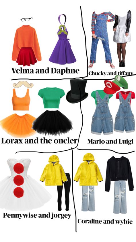 Coraline And Wybie, Bff Matching Outfits, Bff Matching, Trio Halloween Costumes, Duo Halloween Costumes, The Lorax, Mario And Luigi, Matching Outfits, Halloween Outfits