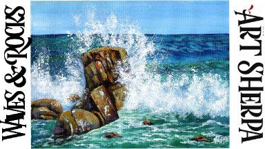 Waves On Rocks, Painting For Beginners Videos, Canvas Painting For Beginners, Art Sherpa, The Art Sherpa, Drawing Water, Acrylic Tutorials, Landscape Painting Tutorial, Hobby Ideas