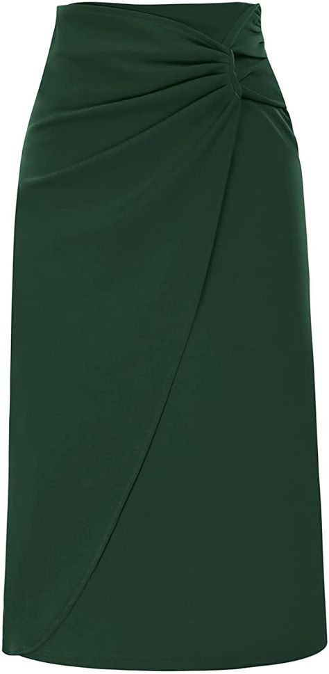 Side Knot Skirt, Business Casual Skirts, Elegant Business Casual, Dark Green Skirt, Business Casual Skirt, Knotted Skirt, Elegant Midi Skirt, Knot Skirt, Ruched Midi Skirt