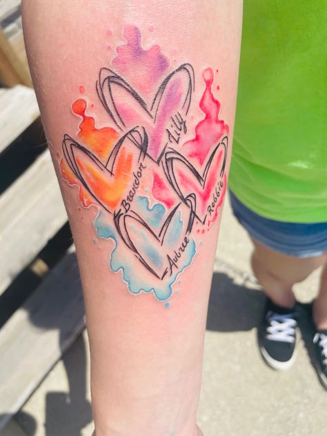 Watercolor Forearm Tattoo, Watercolor Heart Tattoos, Tattoo Machine Art, Pet Tattoo Ideas, Memorial Tattoo Ideas, Hatchet Man, Watercolor Tattoo Ideas, Pet Tattoos, Name Tattoos On Wrist