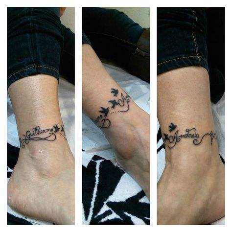 Ankle Bracelet Tattoos For Women Wrap Around, Name Anklet Tattoo, Ankle Bracelet Tatoos, Ankle Name Tattoo For Women, Ankle Bracelet Tattoo For Women Anklet, Tattoo Ideas Female Ankle Bracelet, Ankle Bracelet Tattoo With Names, Name Bracelet Tattoo, Ankle Bracelet Tattoos For Women