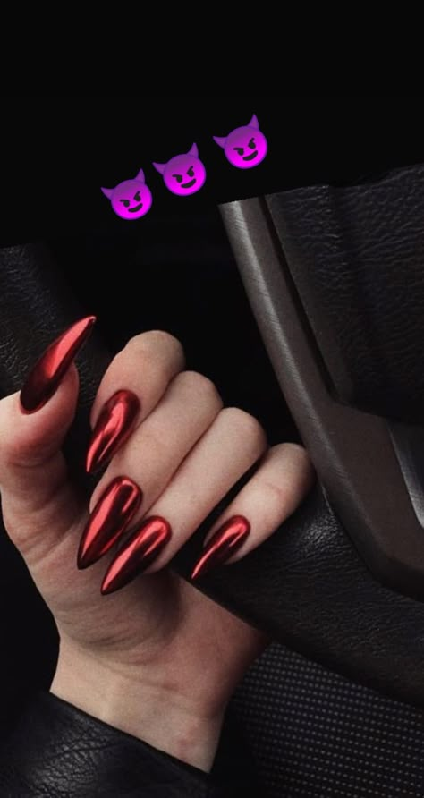 Red Chrome Nails, Maquillage On Fleek, Red Acrylic Nails, Mirror Nails, Metallic Nails, Nail Swag, Minimalist Nails, Dream Nails, Fire Nails