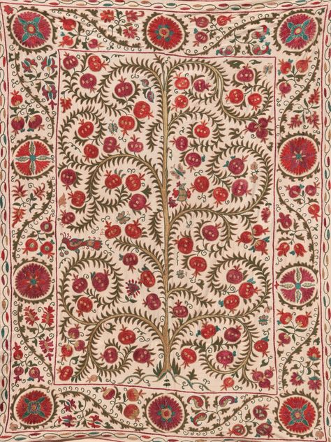 Height: 160 centimetres ( 62 inches)  Width: 120 centimetres ( 47 inches)  Suzani is a traditional Oriental embroidery.  The word "Suzan" is derived from - "Needle" in Persian language. Therefore, in Eastern culture all handmade embroideries (Bedspreads, Bedcovers, Wall hangings, tablecloths, pillowcases, ) are called Suzani. A distinctive feature of the craftsmen of our region is that we also use the hook-work (crochet) technique in our embroidery. This technique increases the quality of the embroidery, making it more durable. Also, it becomes more voluminous, which improves the visual perception of your product. Today, we are pleased to offer you a big chose of Susani embroideries with a needle and hook- work techniques. This embroidery is one of the handmade "Hook- Work" Suzani we chose Iranian Embroidery, Persian Embroidery, Suzani Pattern, Dollhouse Rugs, Suzani Wall Hanging, Eastern Culture, Suzani Fabric, Persian Language, Dollhouse Rug