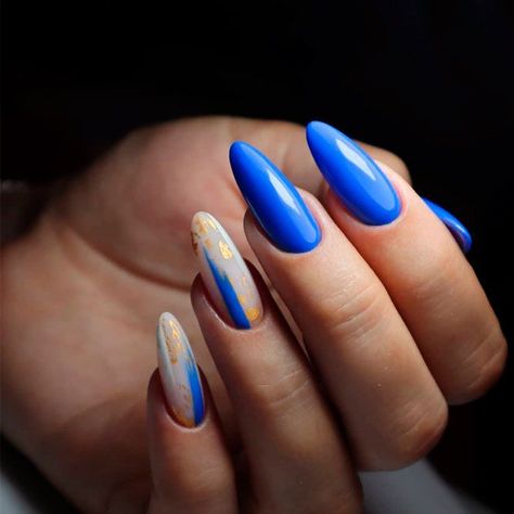 Barbados Nails, Blue Color Nails, Almond Blue Nails, Best Nails Design, Almond Shaped Nails, Nail Paint Shades, Colors Nails, Acrylic Nail Shapes, Shaped Nails