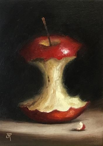 Rotten Apple Painting, Paintings Of Apples, Oil Painting Objects, Still Life Artwork, Apple Fruit Art, Rotten Apple Drawing, Apple Painting Acrylic, Apple Core Drawing, Cool Stuff To Paint