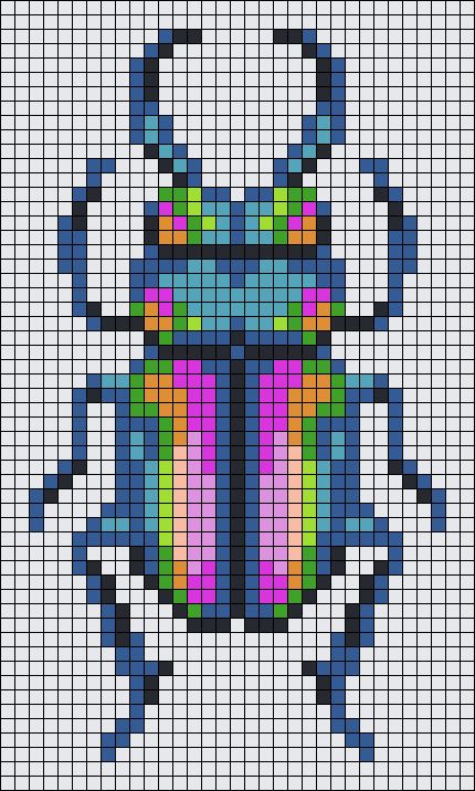 Beetle Pixel Pattern, Beetle Crochet Grid, Beetle Cross Stitch Pattern, Pattern Cross Stitch Free, Dragonfly Grid Pattern, Pixel Art Beetle, Bug Cross Stitch Pattern, Beetle Perler Beads, Bug Grid Pattern