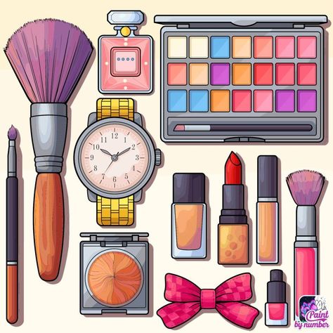 Palette Drawing, Makeup Clipart, Bag Illustration, Jigsaws, Man Up, Salon Decor, Bjd Doll, Beauty Stuff, Paint By Numbers