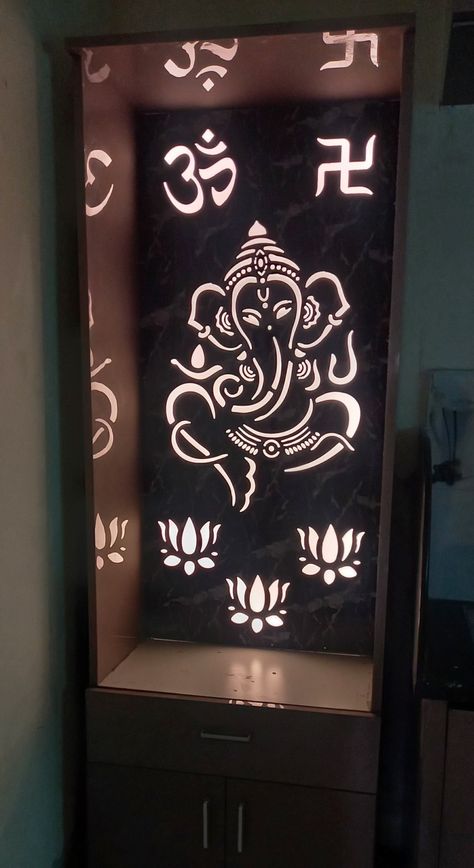 Modern Pooja Unit Pooja Room Background Design, Modern Pooja Unit, Modern Pooja Room, Pooja Backdrop, New Door Design, Pooja Unit, Jaali Design, Door Design Photos, Mandir Design