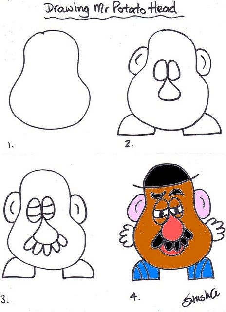 01 Mr Potato Head Potato Drawing, Mr Potato, Mr Potato Head, Potato Heads, Potato Head, Drawing Heads, Art Worksheets, Step Drawing, Guided Drawing