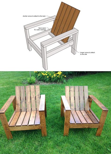 Two Board Chair, Simple Modern Furniture, Lawn Chairs Diy, Yard Chairs, Diy Patio Chair, Diy Outdoor Chair, Modern Outdoor Chairs, Woodworking Furniture Plans, Wooden Chairs