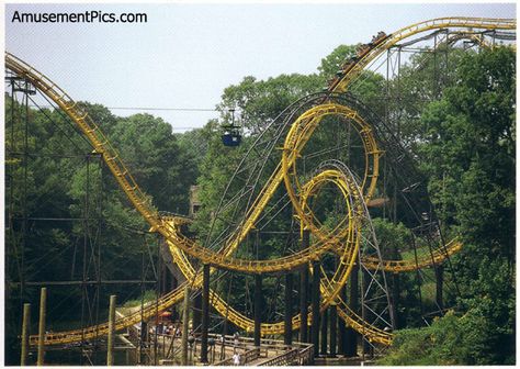 The Loch Ness Monster at Busch Gardens in Virginia was the first upside down roller coaster I had ever been on.  It only has two loops which are the ones shown above the water.  It was a very fun ride and part of the reason why i ride upside down roller coasters today. The Loch Ness Monster, Bush Garden, Amusement Park Rides, Roller Coasters, Loch Ness Monster, Busch Gardens, Loch Ness, Halloween Carnival, Theme Parks