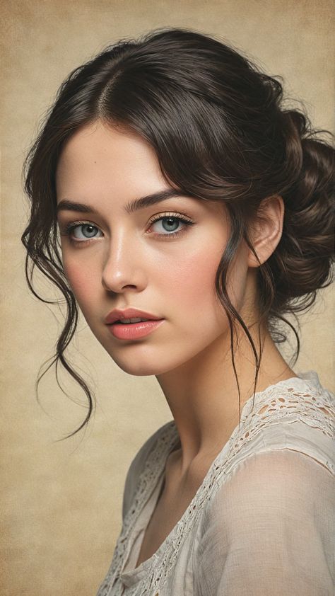 Woman Face Side View, Italian Women Beautiful, Emotion Portrait, Makeup For Round Eyes, Female Portrait Photography, Portrait Reference, Art Photography Portrait, Romantic Hairstyles, Portraiture Drawing