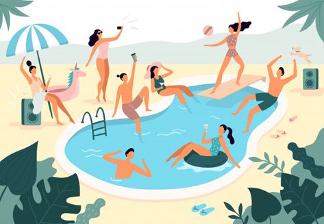 Swimming pool party. summer outdoors peo... | Premium Vector #Freepik #vector #party Planet Sketch, Pool Party Summer, Swimming Pool Party, Party Swimming Pool, Pool Art, Pool Vacation, Swim Party, Water Illustration, Illustration Story