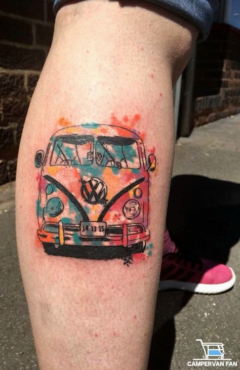 Vw Van Tattoo, Vw Tattoo Ideas, Vw Bus Tattoo, Bus Tattoo, Vw Tattoo, Van Tattoo, Hippie Tattoo, Facebook Feed, Hippie Van