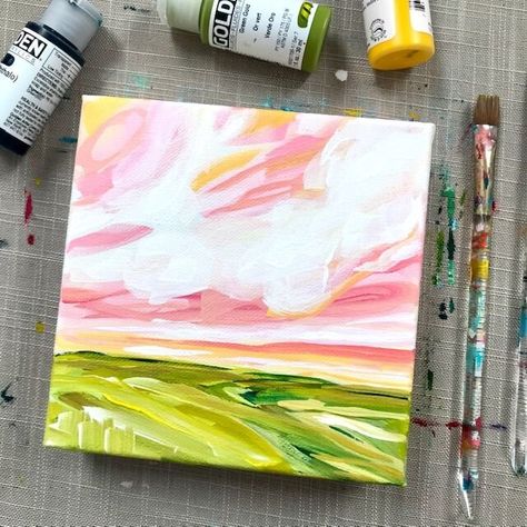 How to Paint an Abstract Landscape Step by Step for Beginners — Elle Byers Art Large Canvas Painting Ideas Acrylics Easy, Acrylic Painting Inspiration Simple, Paint Tutorial Step By Step, Pink Sky Landscape, Impressionist Paintings Acrylic, Impressionism Flowers, Landscape Step By Step, Caran Dache, Landscape Painting Tutorial