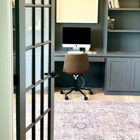 This client wanted a rug that would add a splash of color to her gorgeous, new construction home! With it’s flat pile and distressed pattern — it’s perfect for rolling desk chairs & family life! We love how she designed her office   #Regram via @amethysthomeomaha Matilda Goad & Co. Tufted Plaid Rug, Big Area Rugs, Blush And Grey, Silver Rug, Grey Skies, Loloi Rugs, Area Rug Sizes, Cute Kitchen, Entry Foyer