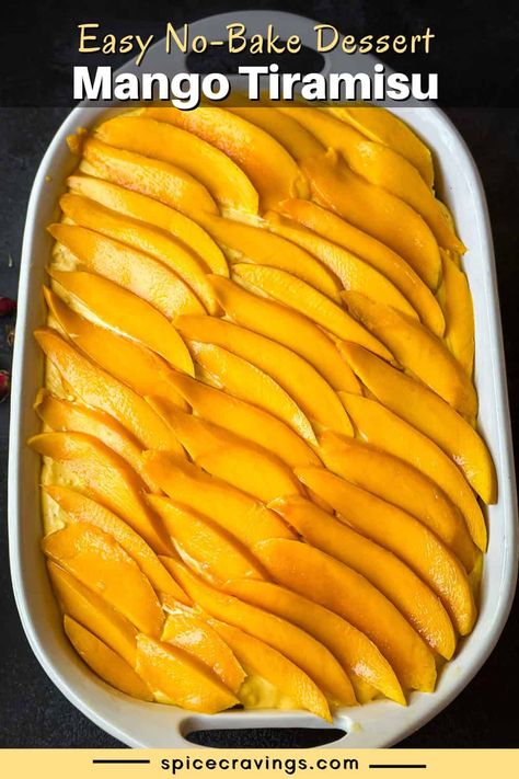 Light and creamy Mango Tiramisu combines delicately sweet ladyfingers with mango mascarpone cream and fresh mango for an easy, no-bake fusion dessert. Mango Deserts Easy, Easy Mango Desserts, Mango Dessert Recipes Easy, Mango Tiramisu Recipe, Mango Desert, Mango Tiramisu, Mango Dessert Recipes, Air Fryer Recipes Vegetarian, Deserts Easy