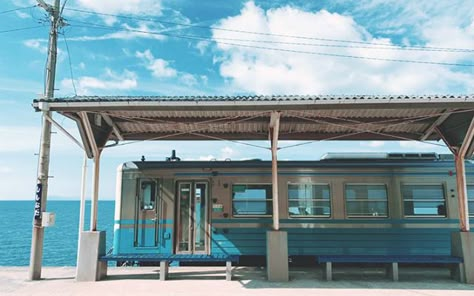 Shimonada: Romantic Views at Japan’s Dreamlike Unstaffed Seaside Train Station Japanese Town, Japan Train, Ehime, Scenery Background, Japanese Landscape, Japan Aesthetic, Aesthetic Japan, Miyazaki, Pretty Places